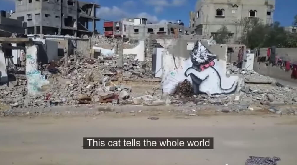 Banksy street art among destroyed buildings in Gaza