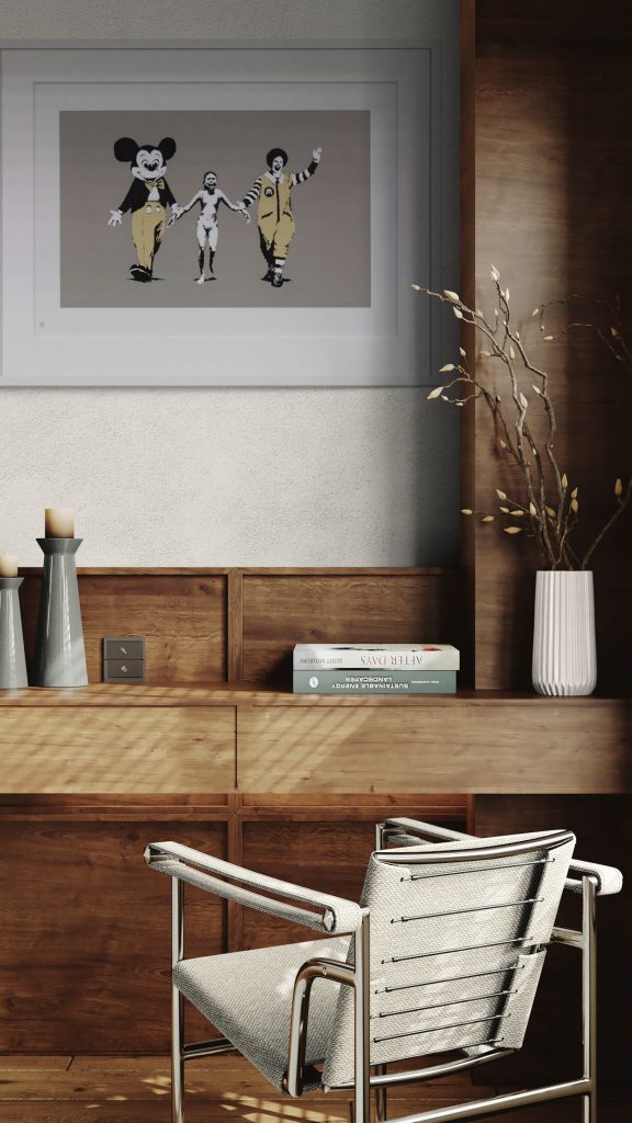 Banksy Napalm unsigned print displayed in a contemporary interior
