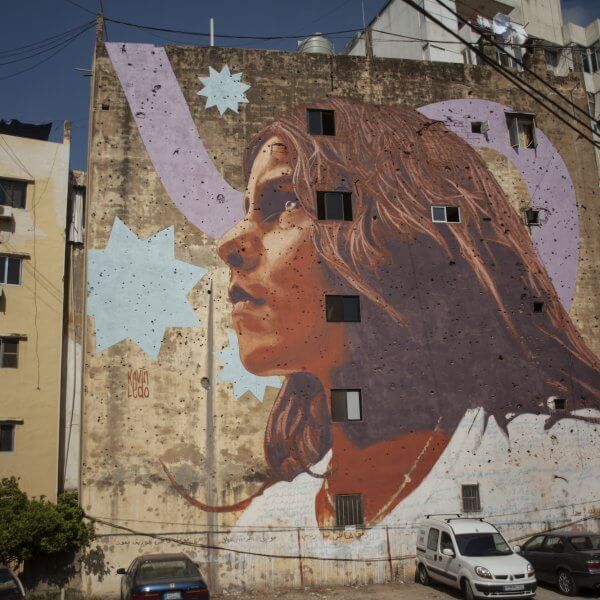 Kevin Ledo, Facing the Future, Street Art Mural, Paint Outside The Lines Beruit, Lebanon 2017. Photo Credit aptART