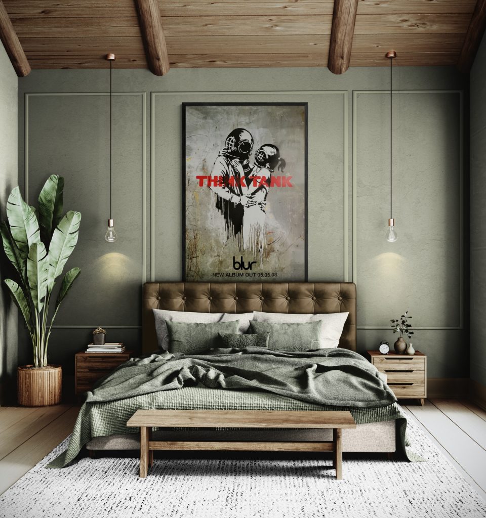 Banksy Think Tank XL Bus Stop poster displayed in a modern interior