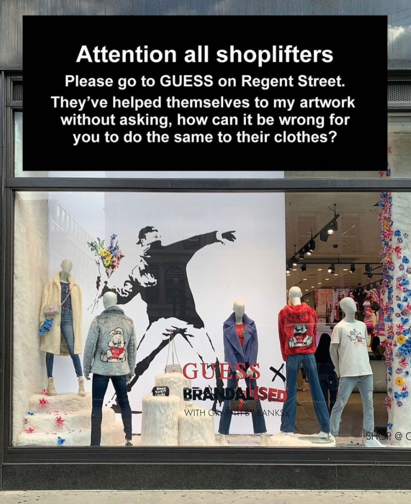 Banksy libel case costs ruling Regent Street Guess display