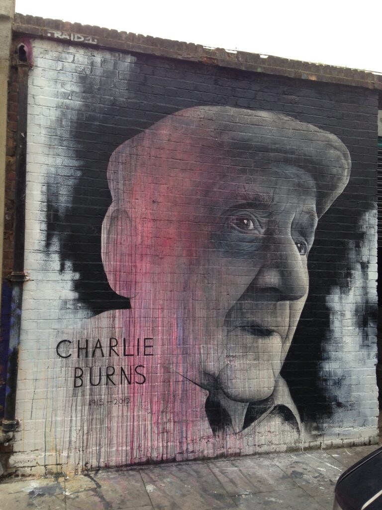 Ben Slow figurative street art piece, Shoreditch, East London, 2013–2014, photographed by GraffitiStreet