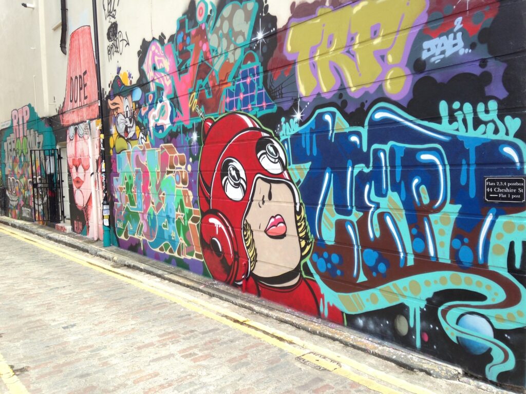 graffiti artwork on brick wall, Shoreditch, East London, 2013–2014, photographed by GraffitiStreet