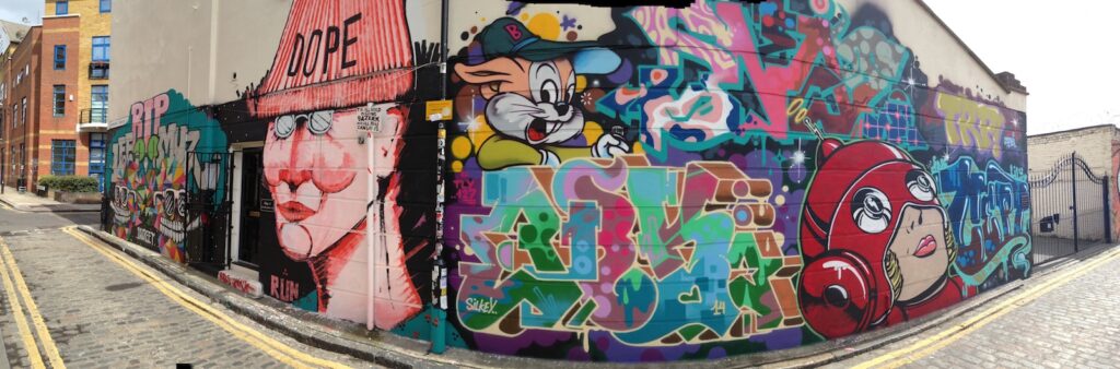 graffiti artwork on brick wall, Shoreditch, East London, 2013–2014, photographed by GraffitiStreet