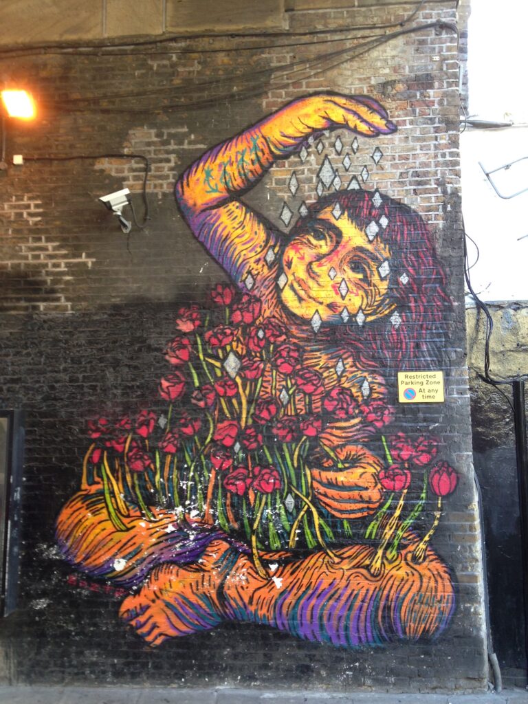Swoon large-scale wall mural, East London street art scene, 2013–2014, photographed by GraffitiStreet