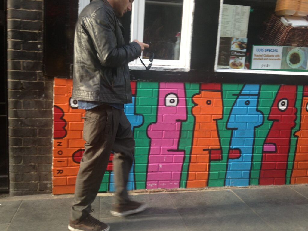 Thierry Noir figurative street art piece, Shoreditch, East London, 2013–2014, photographed by GraffitiStreet