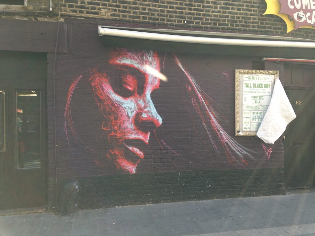 David Walker portrait mural, Shoreditch backstreets, East London, 2013–2014, photographed by GraffitiStreet