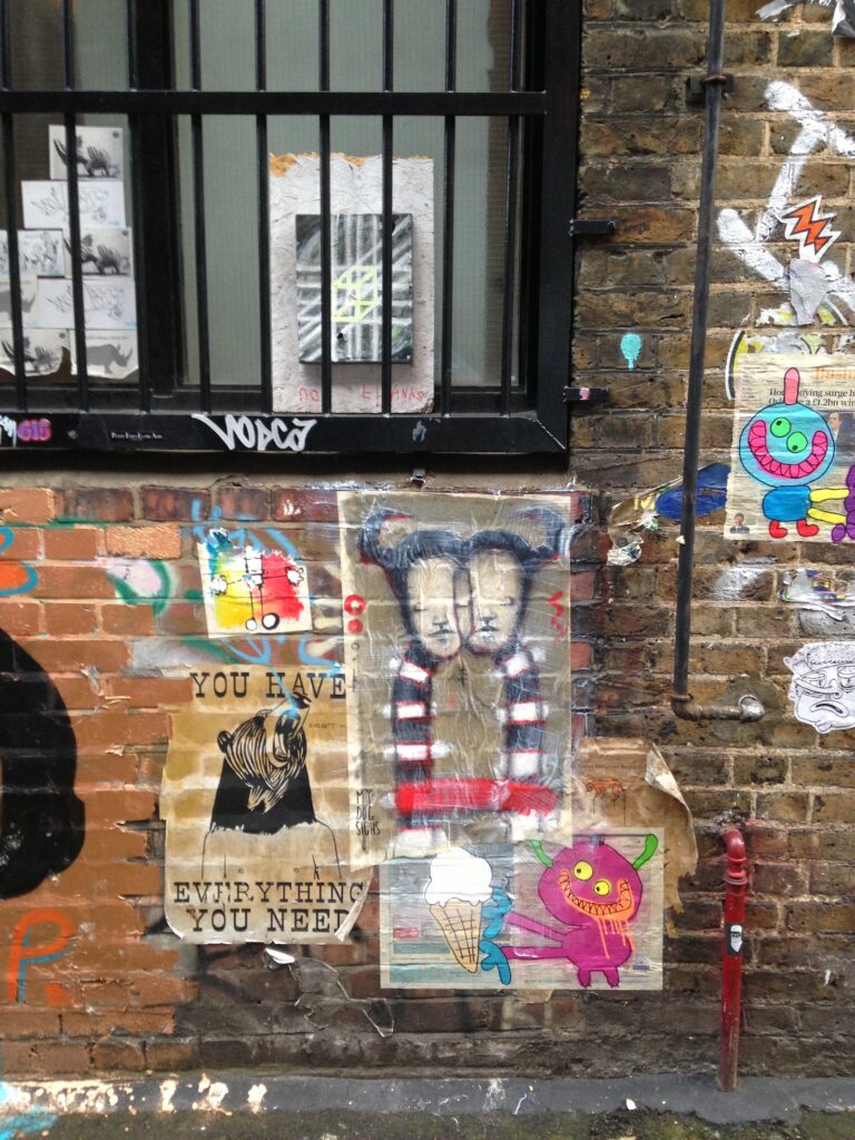 My Dog Sighs figurative street art piece, Shoreditch, East London, 2013–2014, photographed by GraffitiStreet