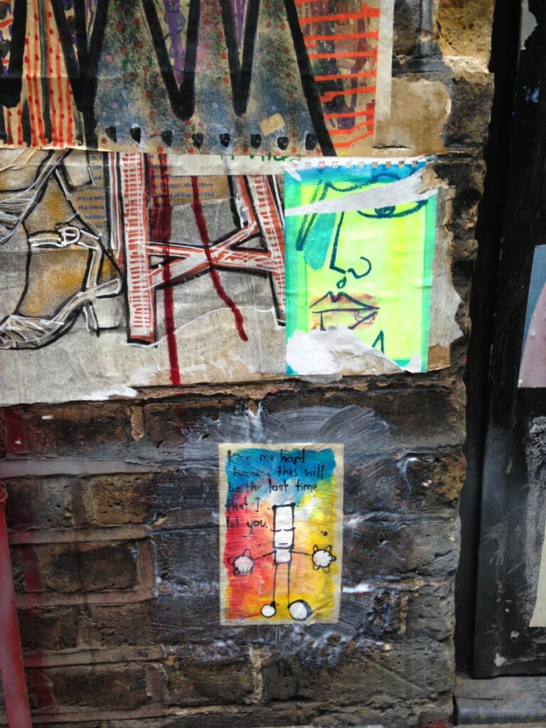 My Dog sighs everyday man
figurative street art piece, Shoreditch, East London, 2013–2014, photographed by GraffitiStreet