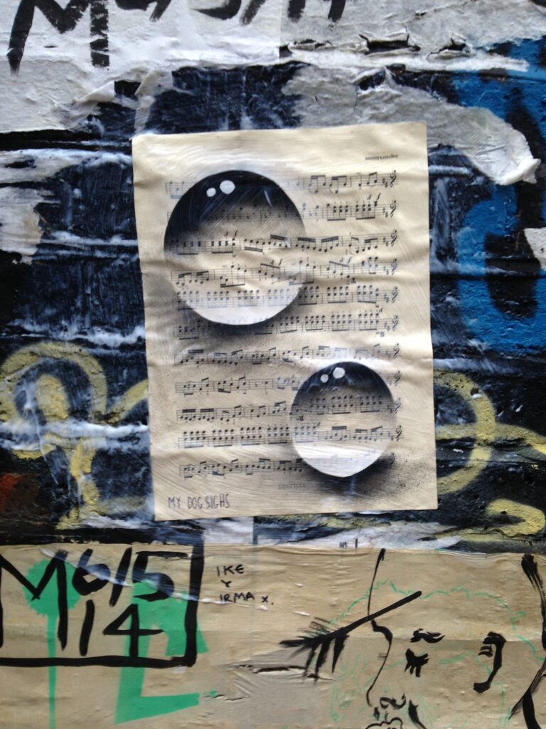 My Dog Sighs wheat paste
street art piece, Shoreditch, East London, 2013–2014, photographed by GraffitiStreet