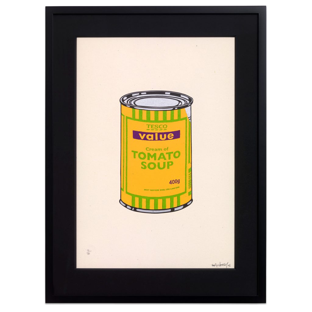 Authentic Banksy Soup Can Banana Lime signed
print with Pest Control COA for sale