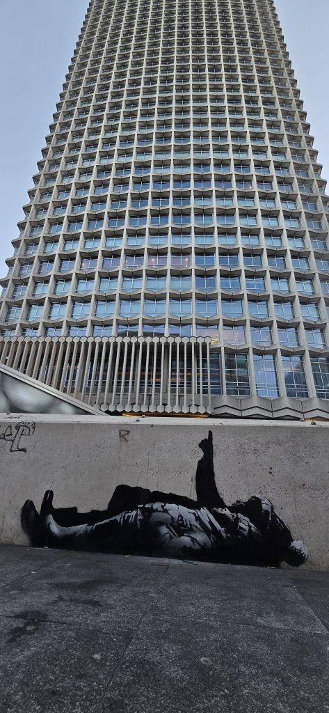 Banksy Stargazing Children mural beneath Centre Point London