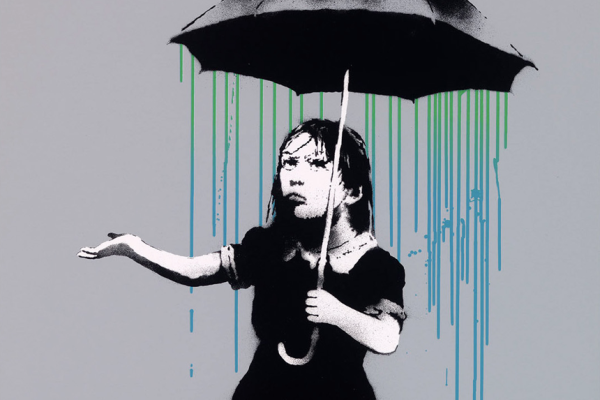 Banksy Nola AP blue green screen print Pest Control authenticated GraffitiStreet