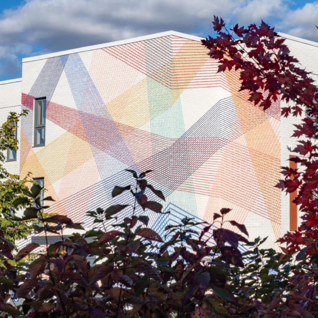 Cyndie Belhumeur Intertwined Perspectives mural in Laval Chomedey