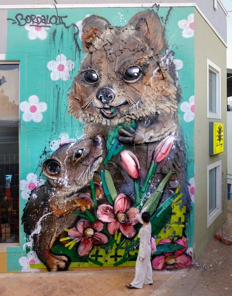 Bordalo II Happy Quokkas Fremantle sculpture made from recycled materials