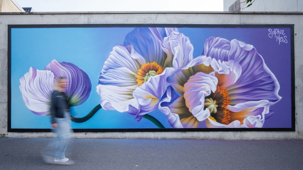 Sophie Mess mural Reims floral composition Champagne region wall art