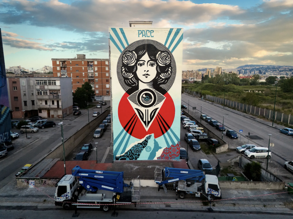 Shepard Fairey Naples mural Third Eye Open Peace full view
