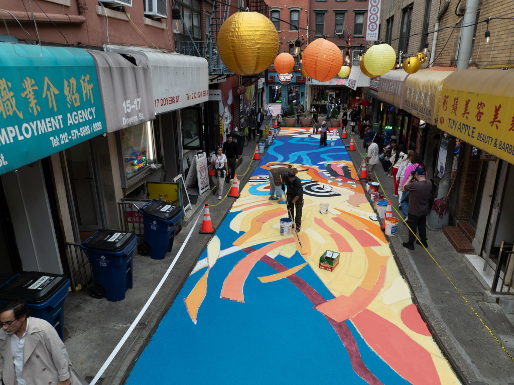 Day two progress on the SMOE Doyers Street mural