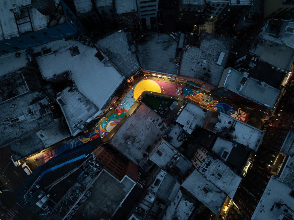 SMOE Doyers Street mural photographed at night captured by Just a spectator