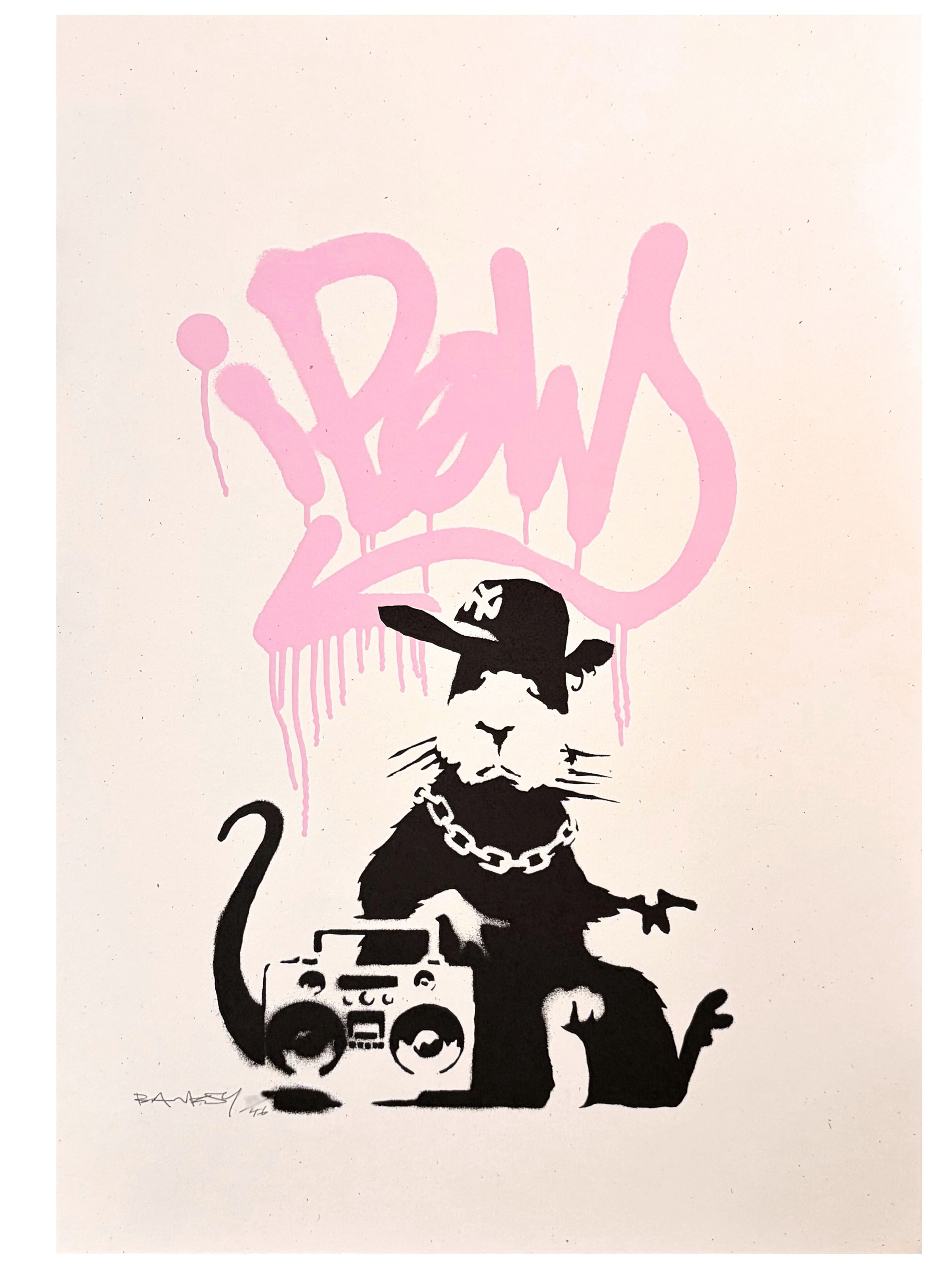 Banksy Gangsta Rat pink signed screen print Pest Control authenticated GraffitiStreet